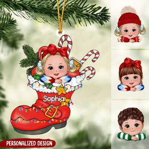 Cute Christmas Kid Santa Shoe Acrylic Ornament