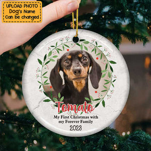 My First Christmas With My Forever Family - Personalized Custom Ceramic Christmas Ornament - Gifts For Pet Lovers