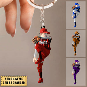Custom Personalized Baseball Boy Throwing The Ball Acrylic Keychain, Gift for Baseball Lovers