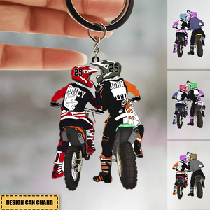 Personalized Motocross Racer Couple Keychain