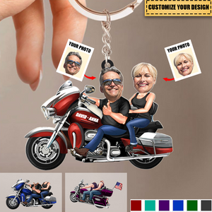 Custom Biker Couple Photo Keychain - Personalized Keychain