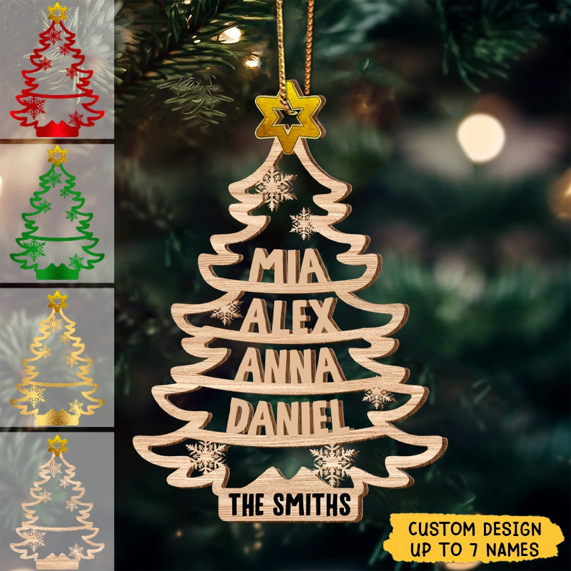 Unique Christmas Family Pine Tree Custom Member Names Personalized Wooden  Ornament
