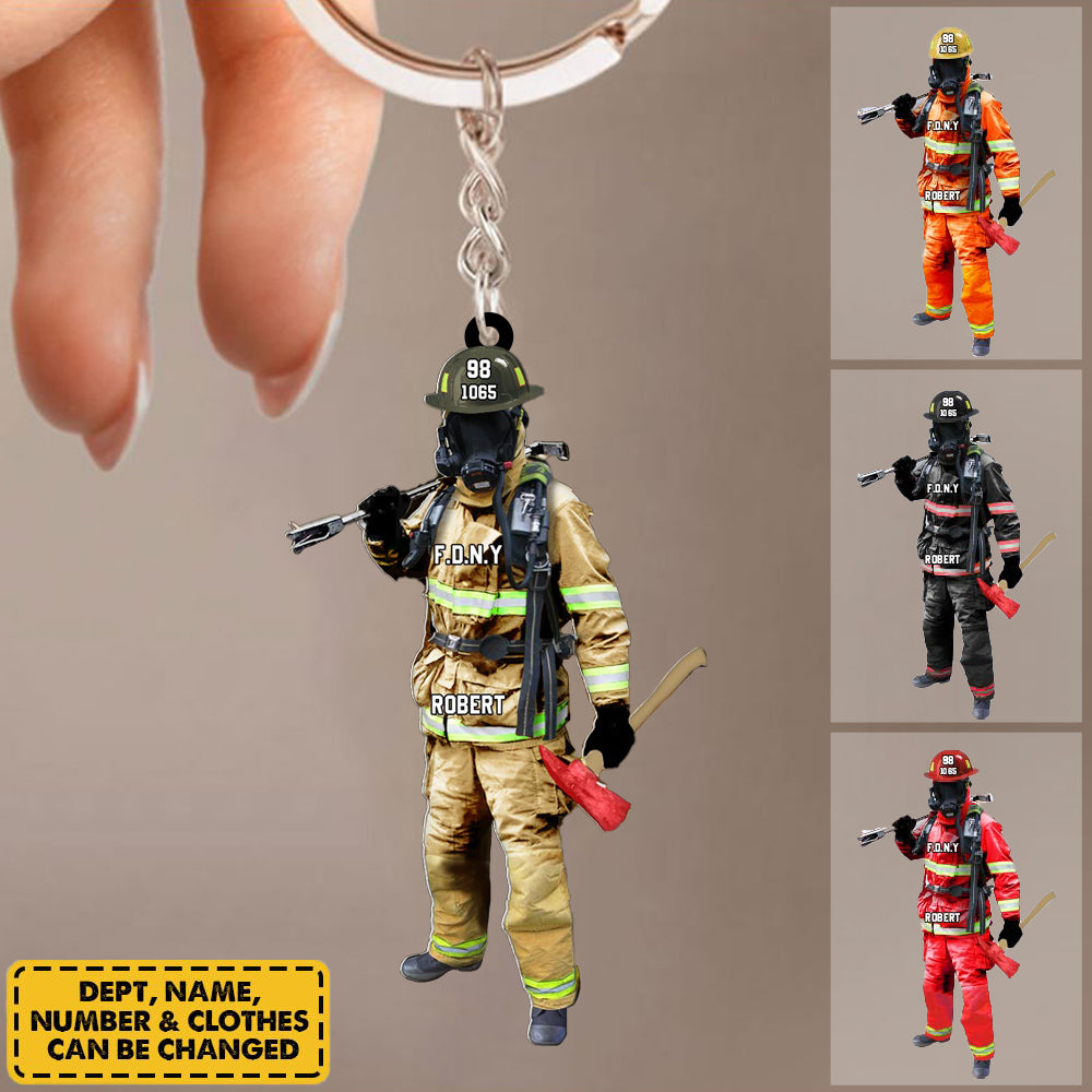 Custom Firefighter On Duty  Personalized Acrylic Keychain Gift For Firefighter Fireman