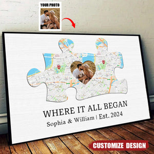 Where It All Began - Personalized Puzzle Photo Poster - Anniversary Gift For Couple