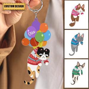Personalized Ballon Hanging Cat Acrylic Keychain