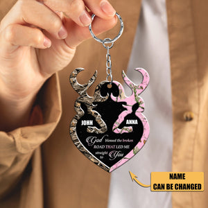 Personalized Buck And Doe Heart God Blessed Acrylic Keychain