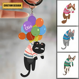 Personalized Ballon Hanging Cat Acrylic Keychain