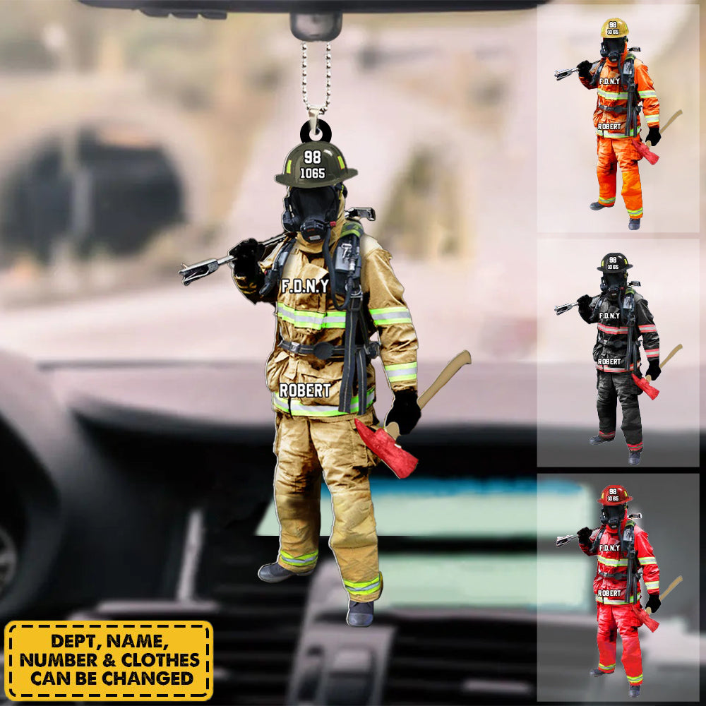 Custom Firefighter On Duty  Personalized Car Hanging Ornament Gift For Firefighter Fireman