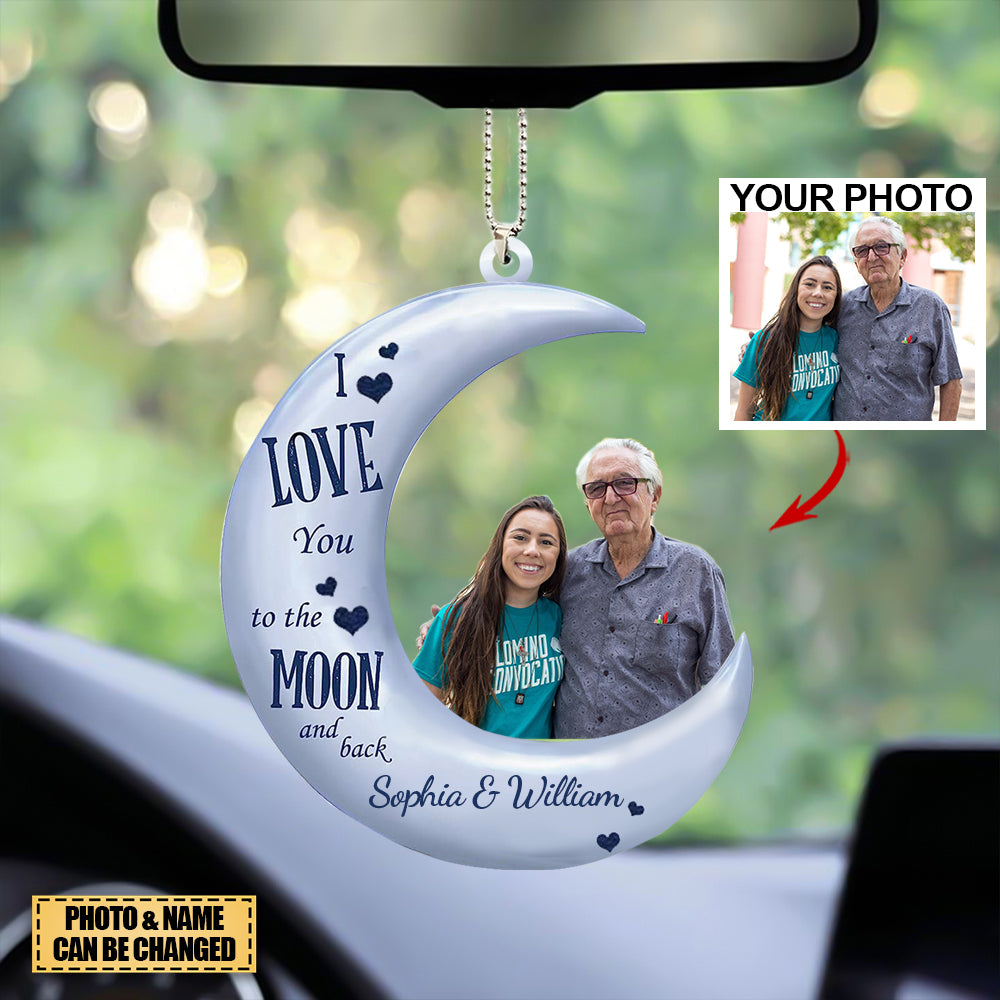 I Love You To The Moon Personalized Car Hanging Ornament - Gifts For Family-Custom Your Photo/Name