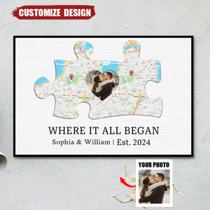 Where It All Began - Personalized Puzzle Photo Poster - Anniversary Gift For Couple