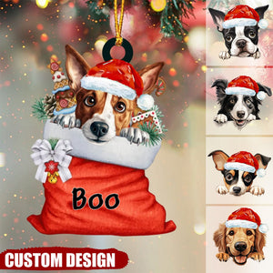 Dog in Gift Bag Personalized Acrylic Christmas Ornament