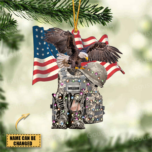 Military Uniform - Boots & Hat - Personalized Christmas Ornament