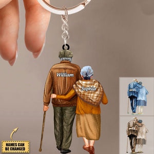Personalized old couple Acrylic Keychain- Gift For Wife, Anniversary, Engagement, Wedding, Marriage Gift