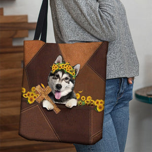 Cute Alaskan Malamute And Cross Tote Bag