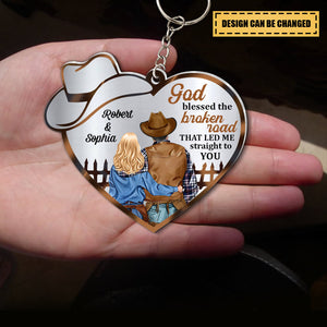 God Blessed The Broken Road That Led Me Straight To You-Gift For Him/ Gift For Her- Cowboy Couple-Personalized Keychain