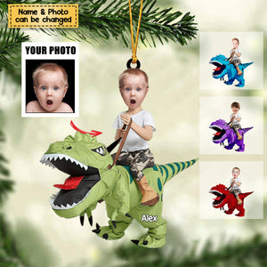 Gift For Kid, Dinosaur Custom Image Upload Acrylic Christmas / Car Hanging Ornament
