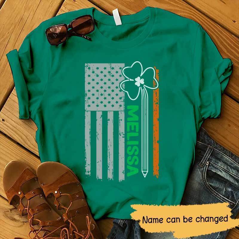 Shamrock Pencil Teacher Flag St Patrick Day Personalized Unisex T-shirt