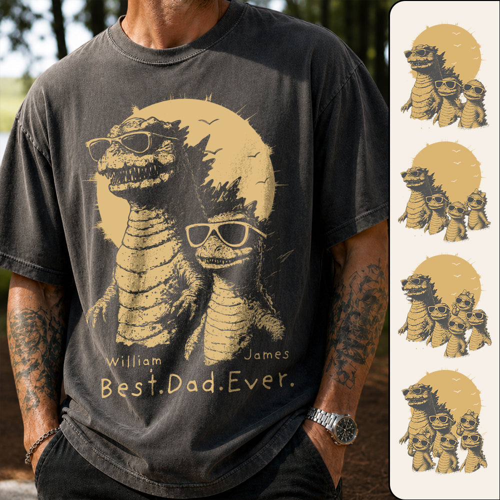 Personalized Best Dad Ever T-Shirt Father Day Gifts for Dad Funny Papa Tshirt Cool Daddy Dinosaur Tee