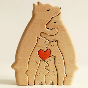 (Shipping Worldwide)Personalized Bear Family Wooden Art Puzzle, Gift For Family