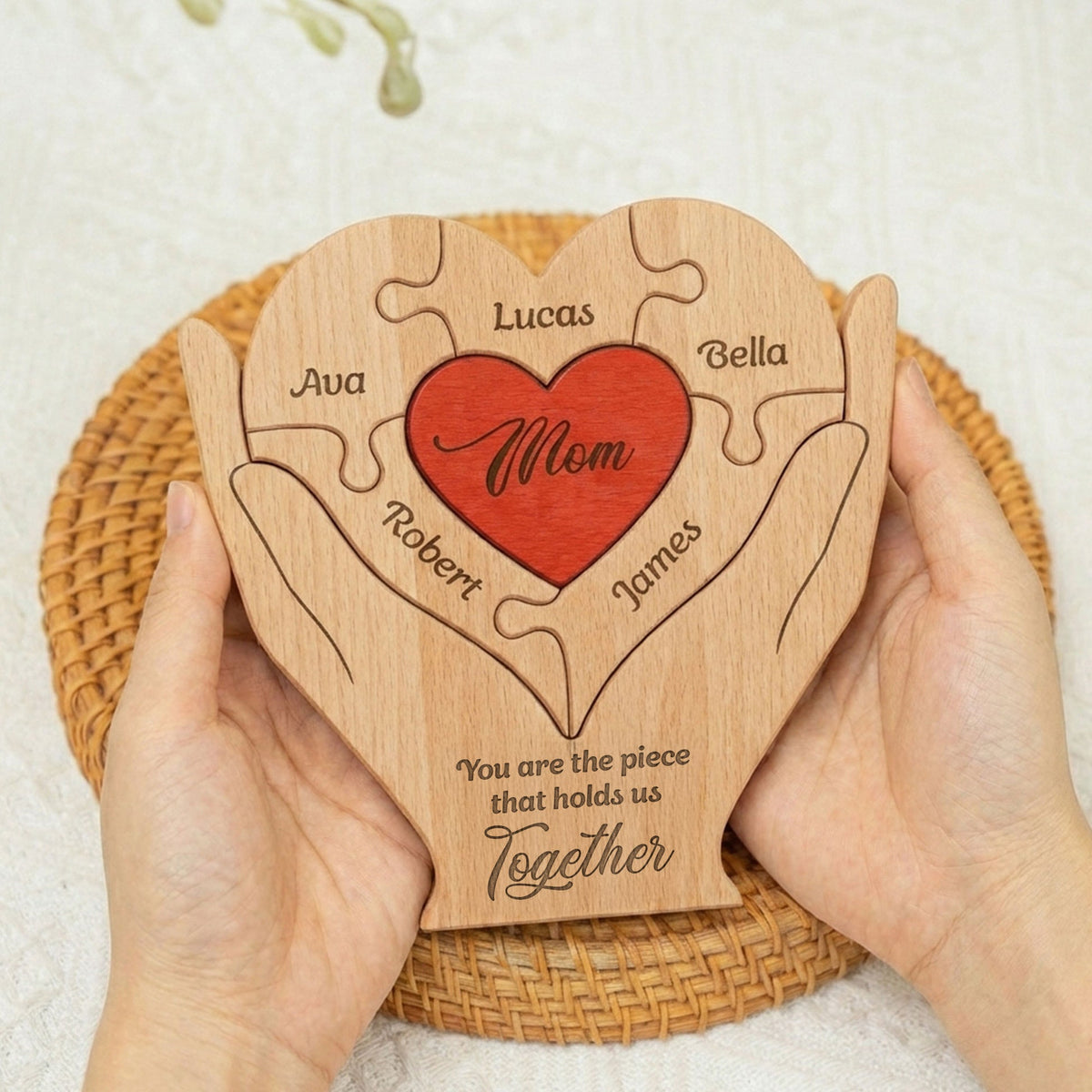 Mother's Day Gifts, Mom, Mother You Are The Piece That Hold Us Together - Personalized Wooden Family Puzzle