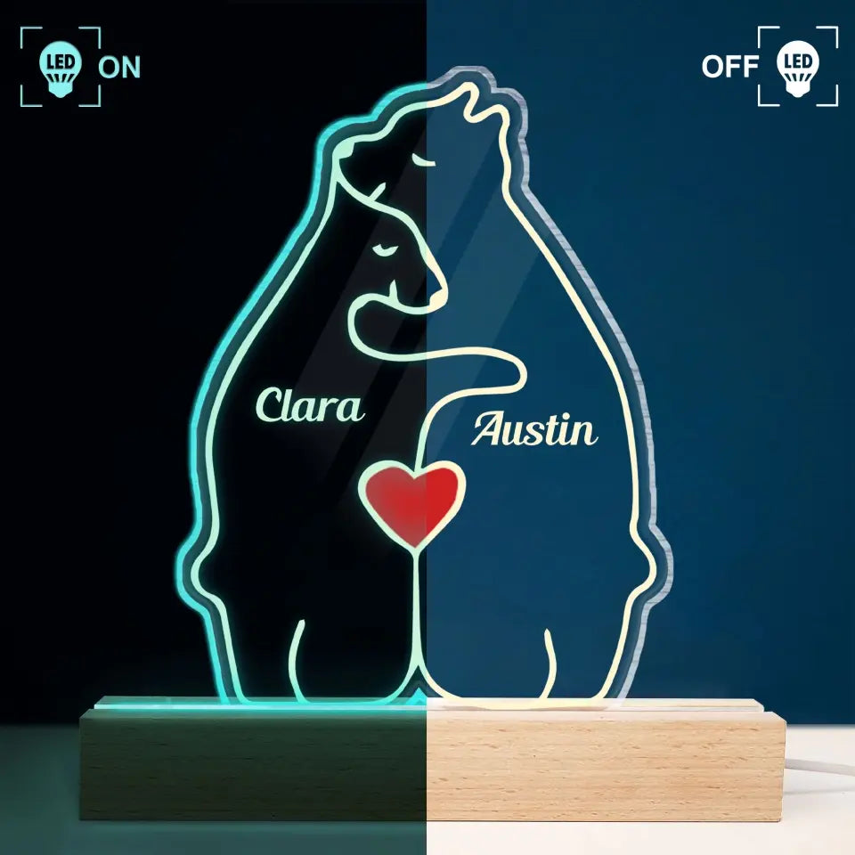 Bear Couple - Personalized Custom 3D Led Light - Valentine's Day, Anniversary Gift For Couple, Husband, Wife, Boyfriend, Girlfriend
