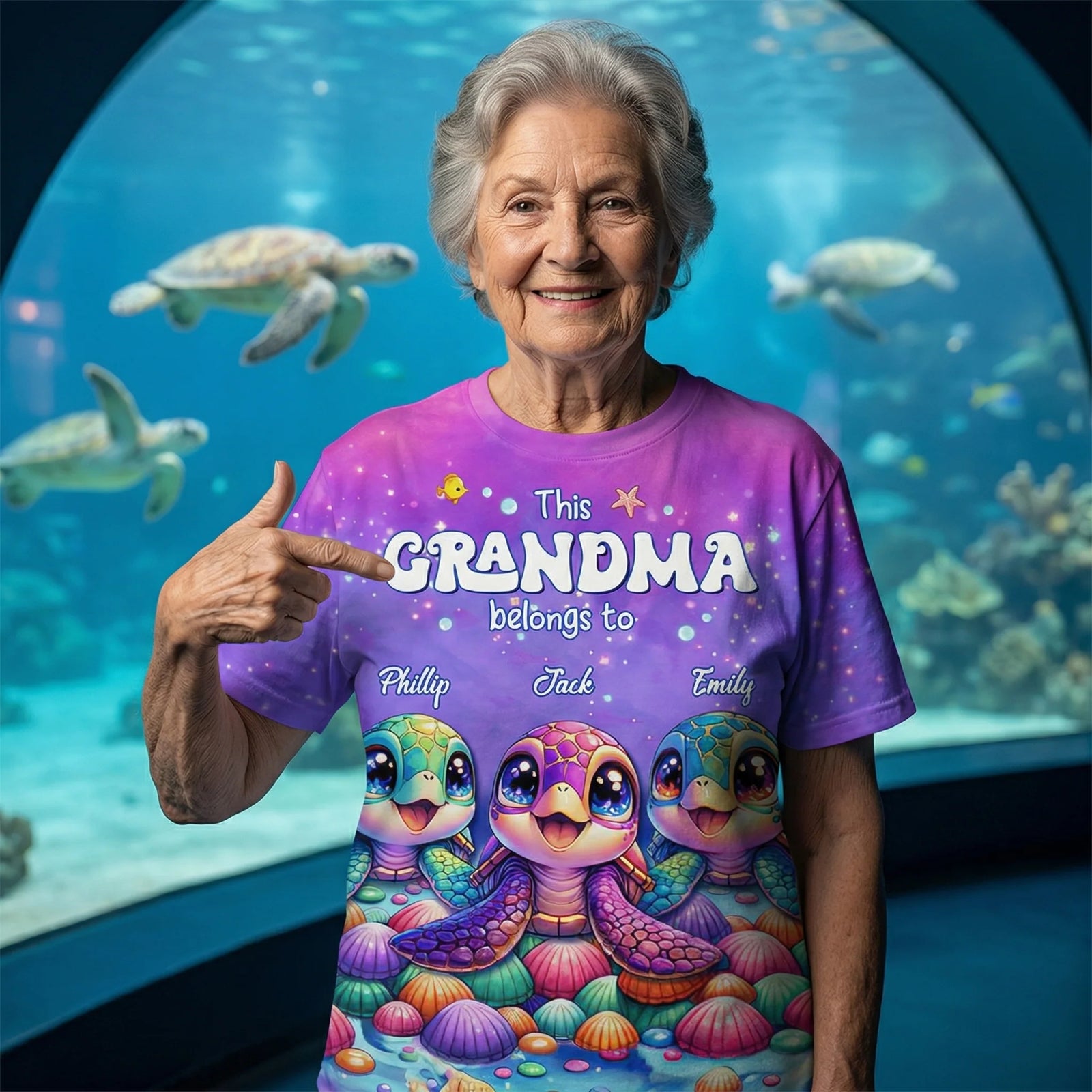This Grandma/Mom belongs to Colorful Turtle Personalized 3D T-shirt