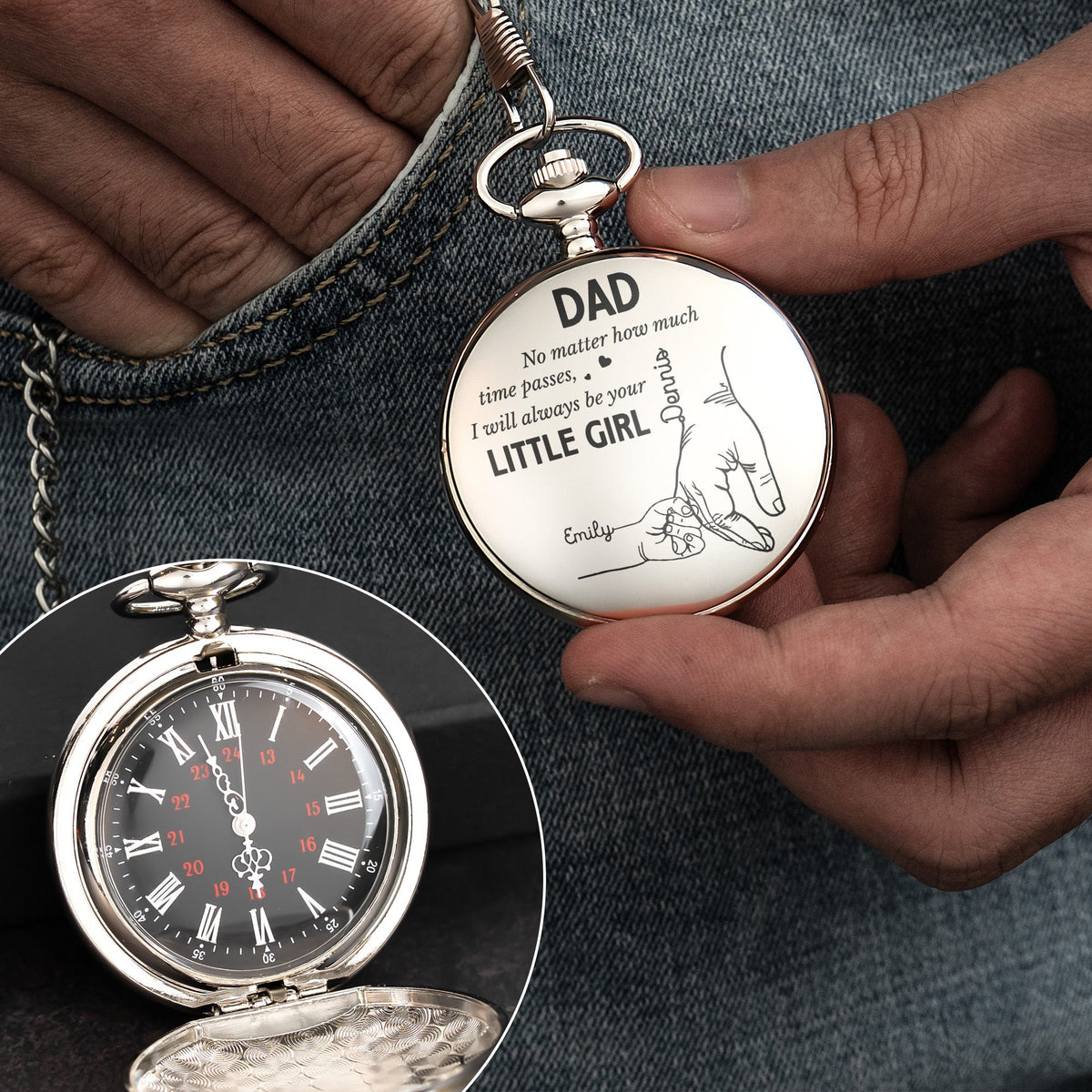 Father's Day Gifts, How Much Time Passes, I Will Always Be Your Little Girl - Personalized Pocket Watch - Gift For Dad
