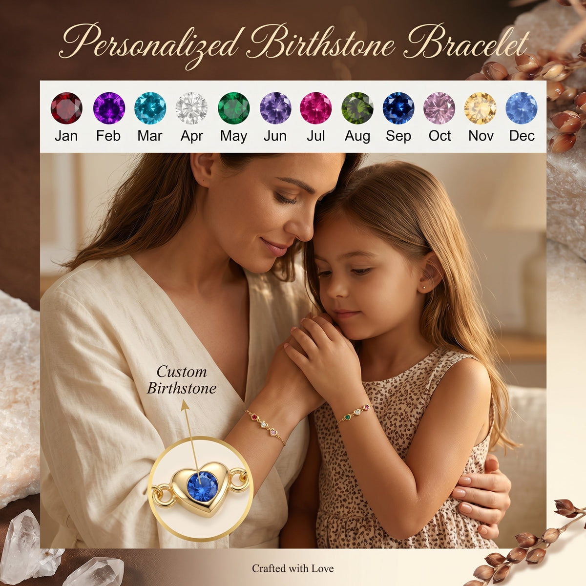 Personalized Heart Birthstone Family Bracelet-Gift For Her