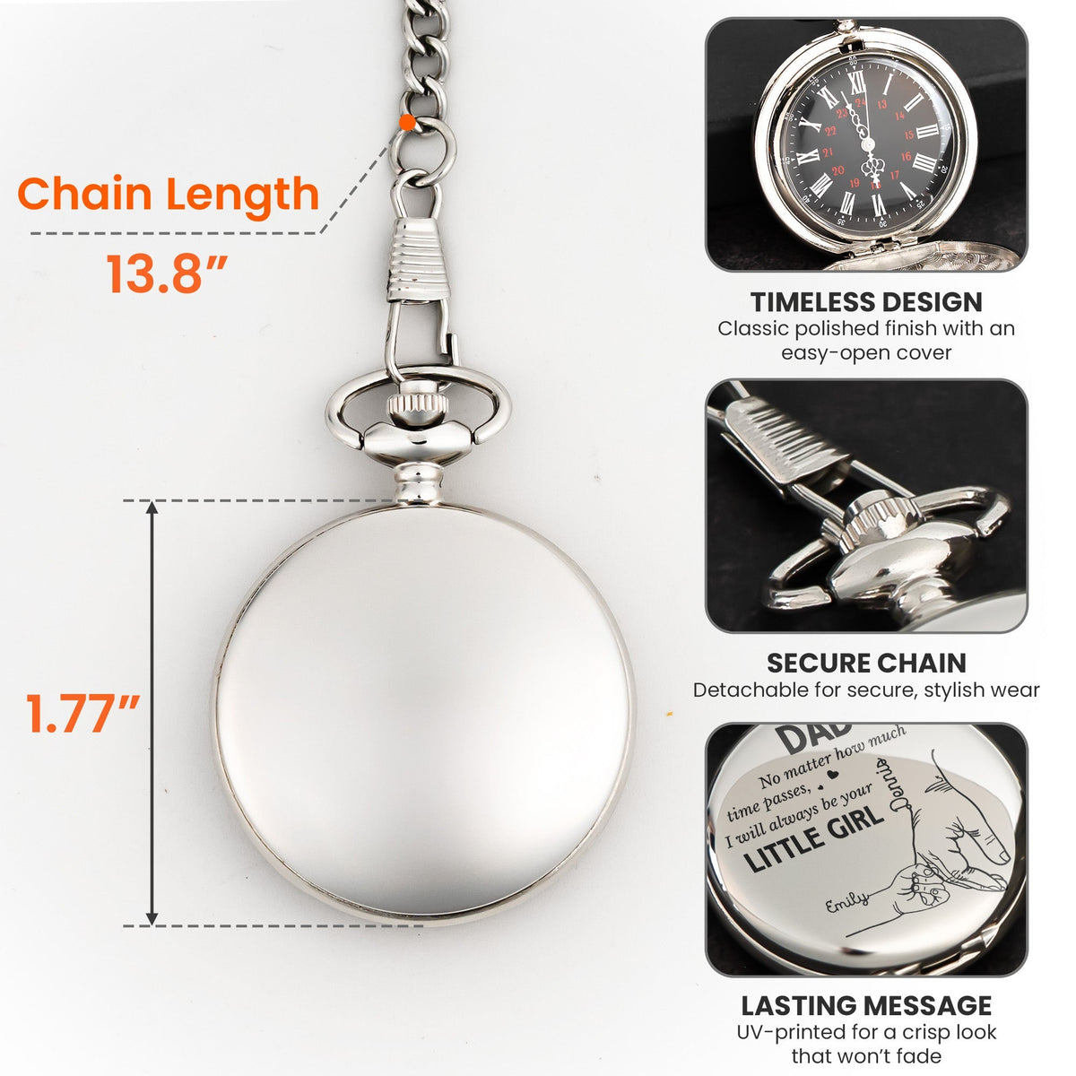 Father's Day Gifts, How Much Time Passes, I Will Always Be Your Little Girl - Personalized Pocket Watch - Gift For Dad