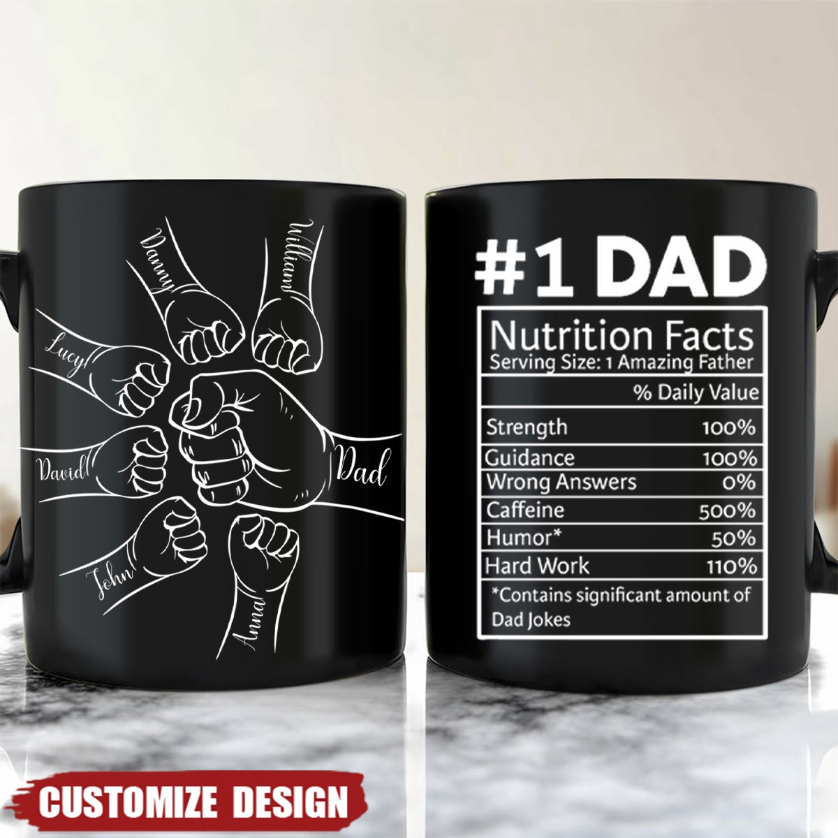 Dad #1 Nutrition Facts Hand Bump Personalized Mug