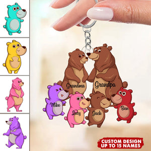 Personalized Grandparents/Parents Bear WIth Little Kids Acrylic Keychain