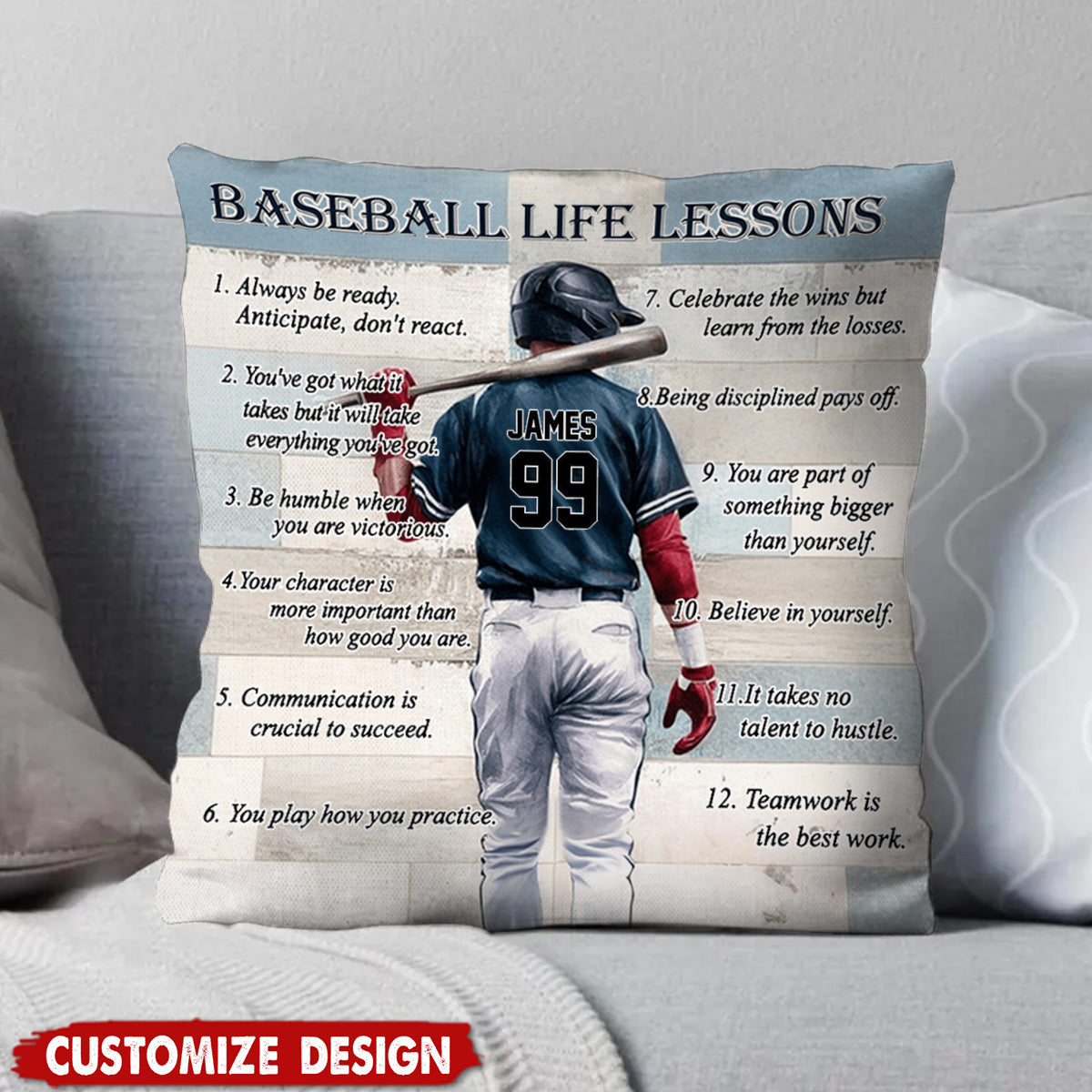 Baseball Life Lessons -Personalized Pillow - Gift For Baseball Lover