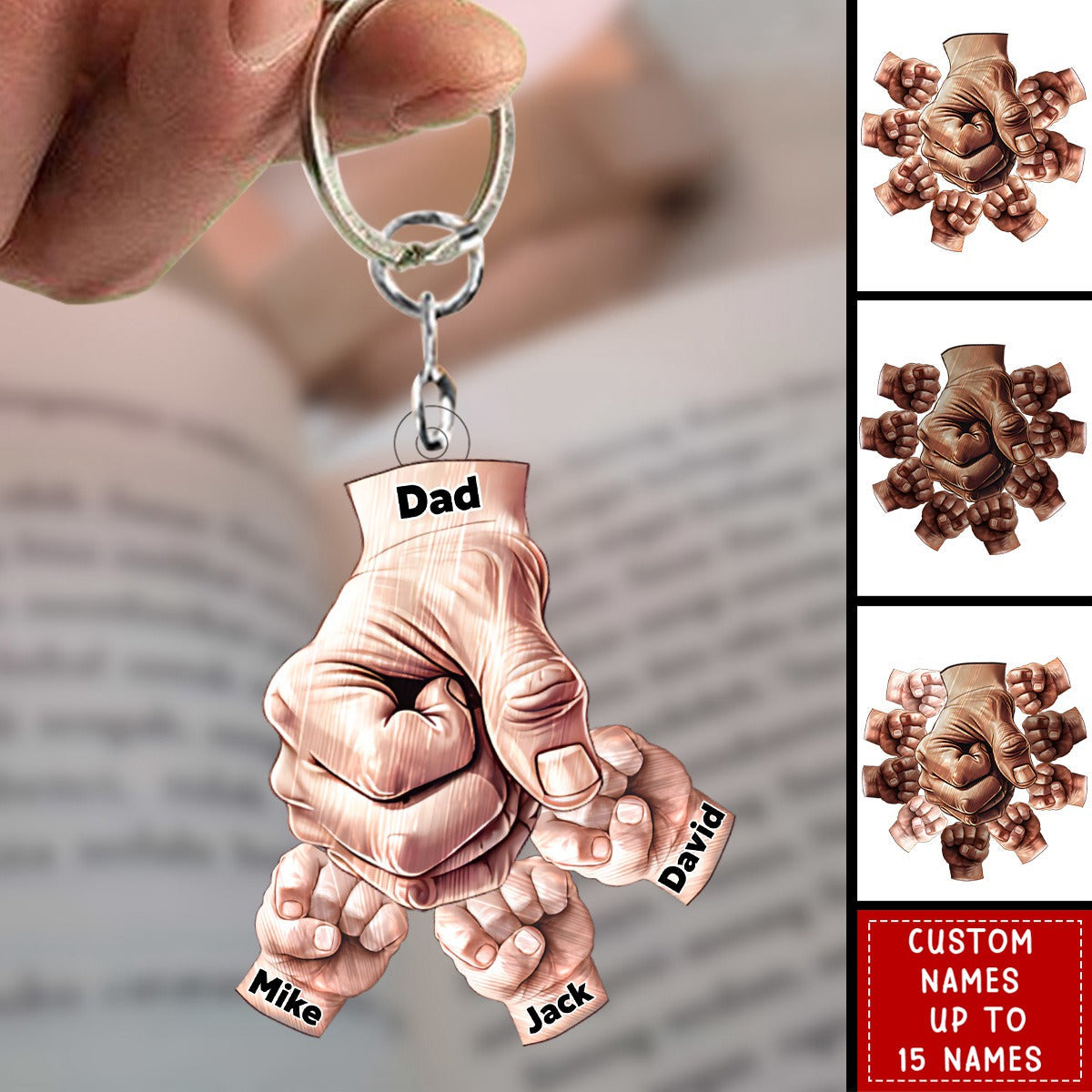 Happy Father‘s Day-Daddy/Grandpa Fist bump With Kids Personalized Acrylic Keychain