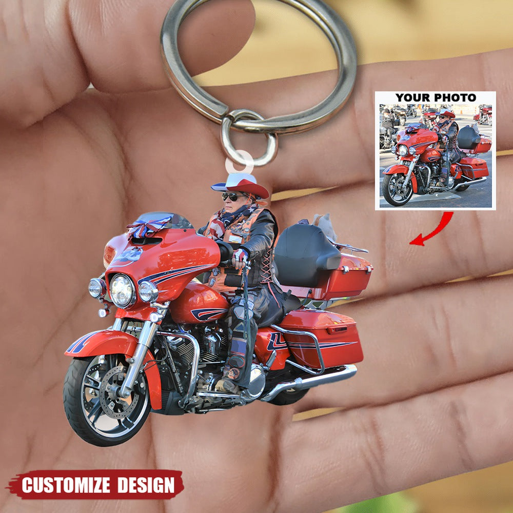 Personalized Biker/Motocross Racer/Couple Upload Photo Acrylic Keychain