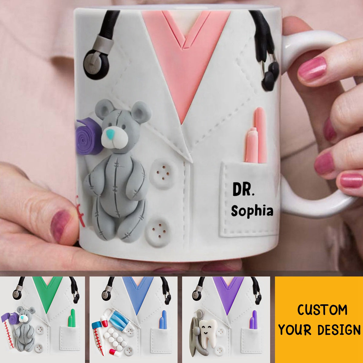 Personalized Doctor 3D Effect Coffee Mug - Gift Idea for Pediatrician/Doctor/Dentis