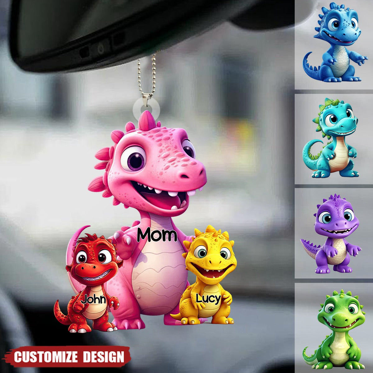 Personalized Dinorsaur Mom/Grandma And Kids Acrylic Car Ornament