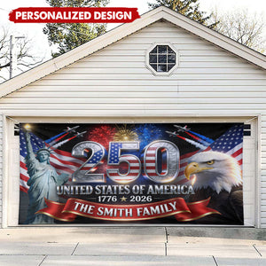 Outdoor Decor America 250th Anniversary-Personalized Independence Day/ 4th of July Garage Door Banner