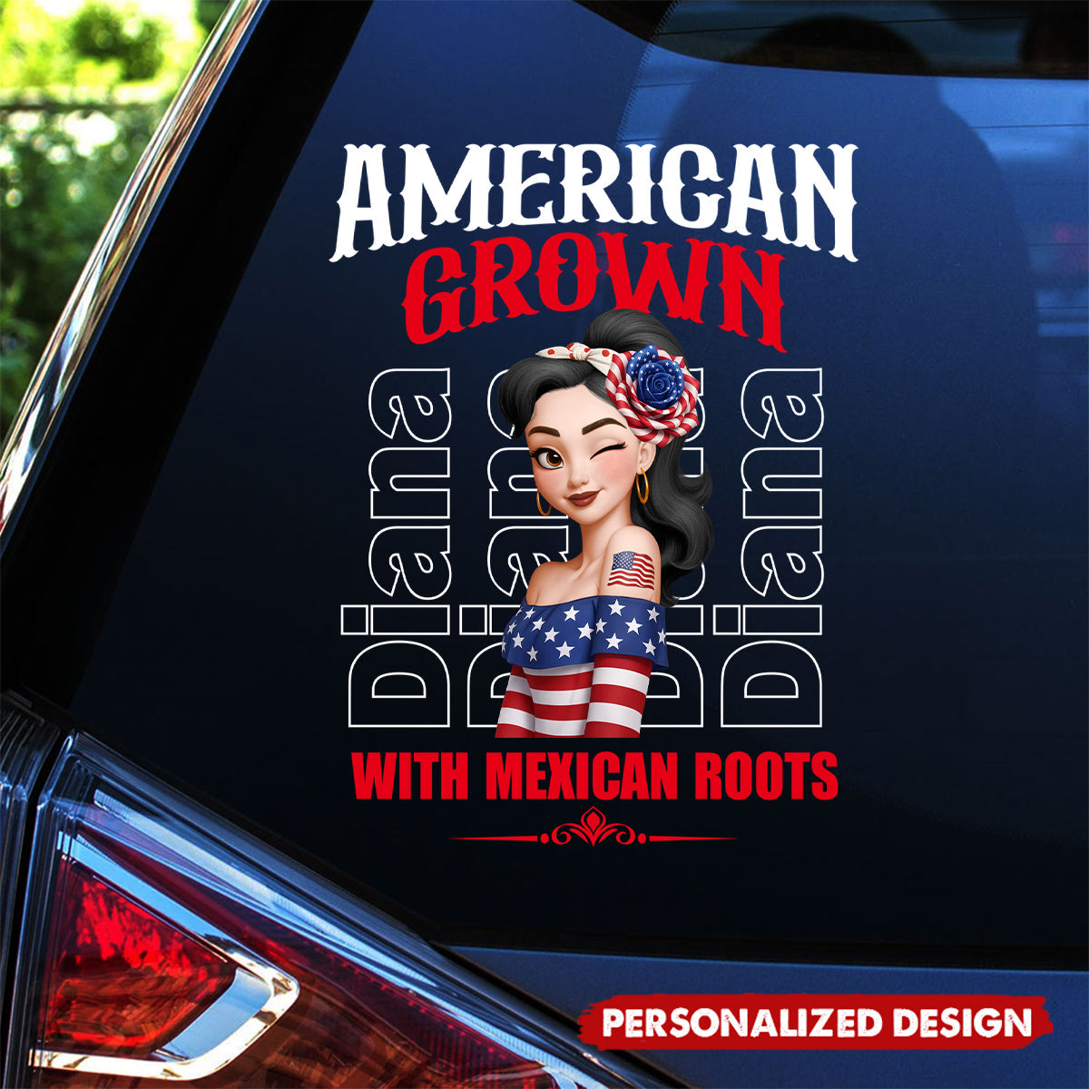 American Grown With Mexican Puerto Rican Cuban Hispanic Roots-Personalized Car Decal