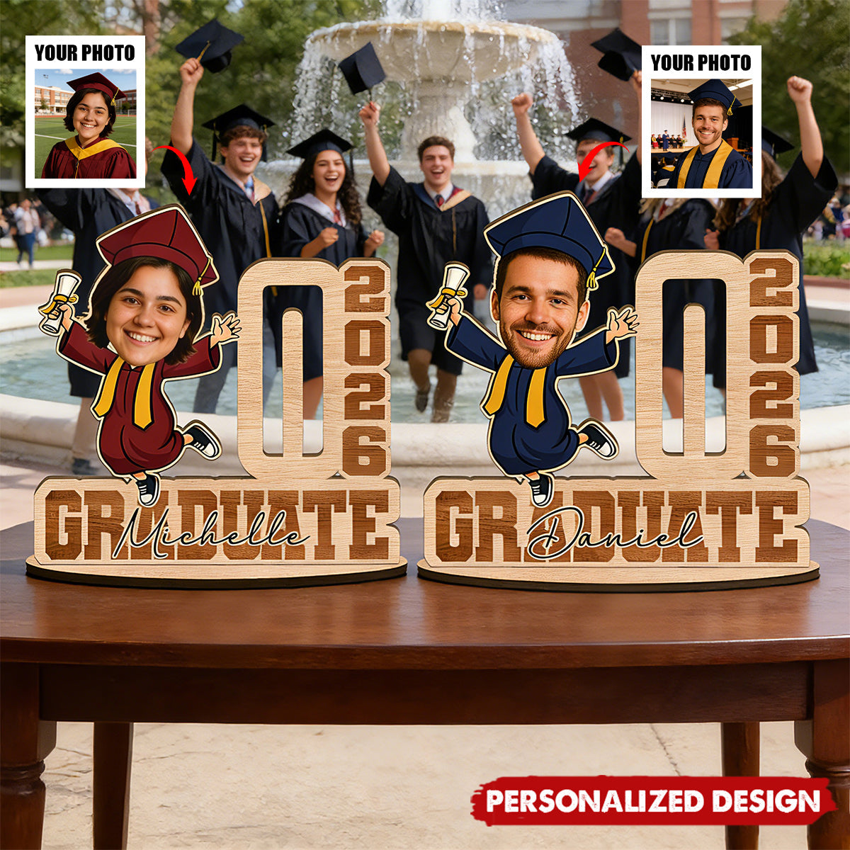 Funny Graduation Gift 2026-Personalized Face Wooden Plaque with Name & Money Holder