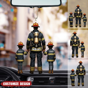Firefighter Dad/Grandpa And Kids - Personalized Acrylic Car Ornament