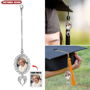 Personalized Memorial Graduation Tassel Photo Charm With Angel Wings