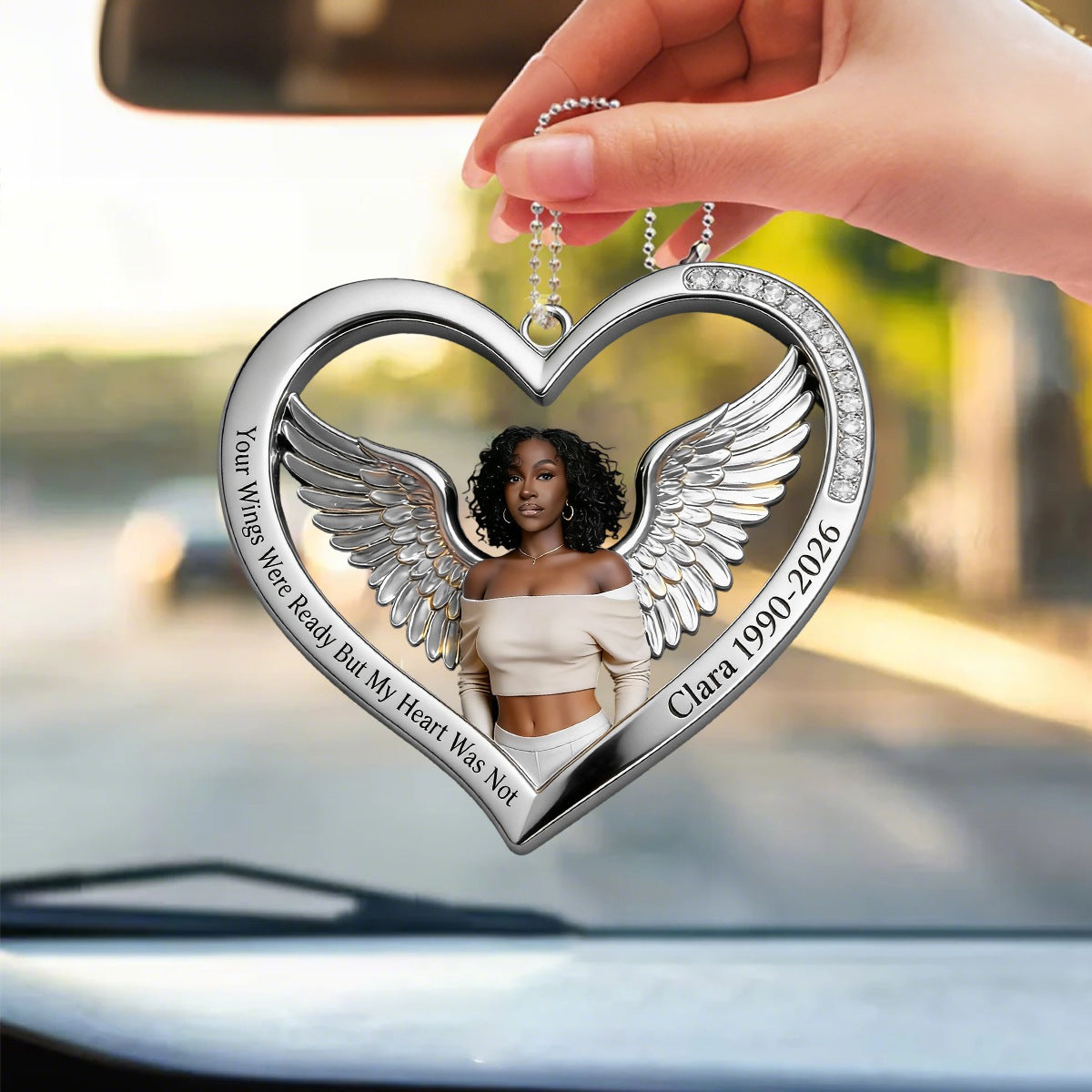 Our Wings Were Ready But My Heart Was Not - Personalized Memorial Shaped Car Ornament