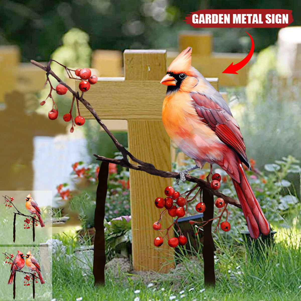 Cardinals Garden Metal Sign with Stake - Memorial Gift