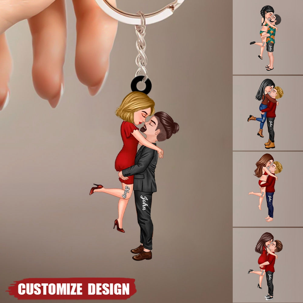 New Release - Personalized Doll Couple Kissing Hugging Keychain - Gift For Couple