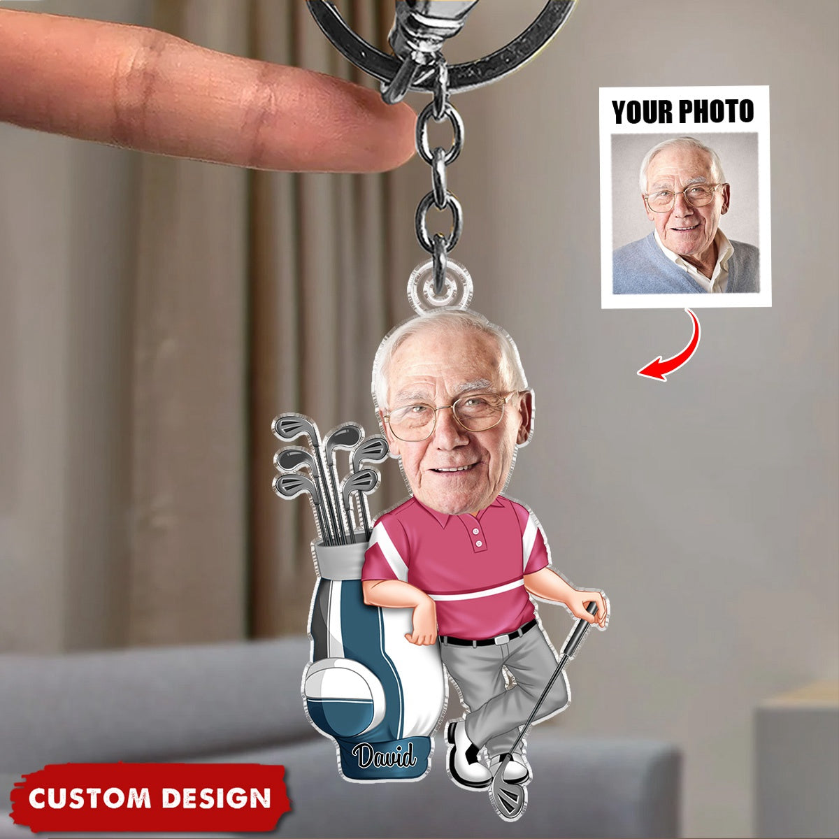 Personalized Golf Man Photo Upload Acrylic Keychain