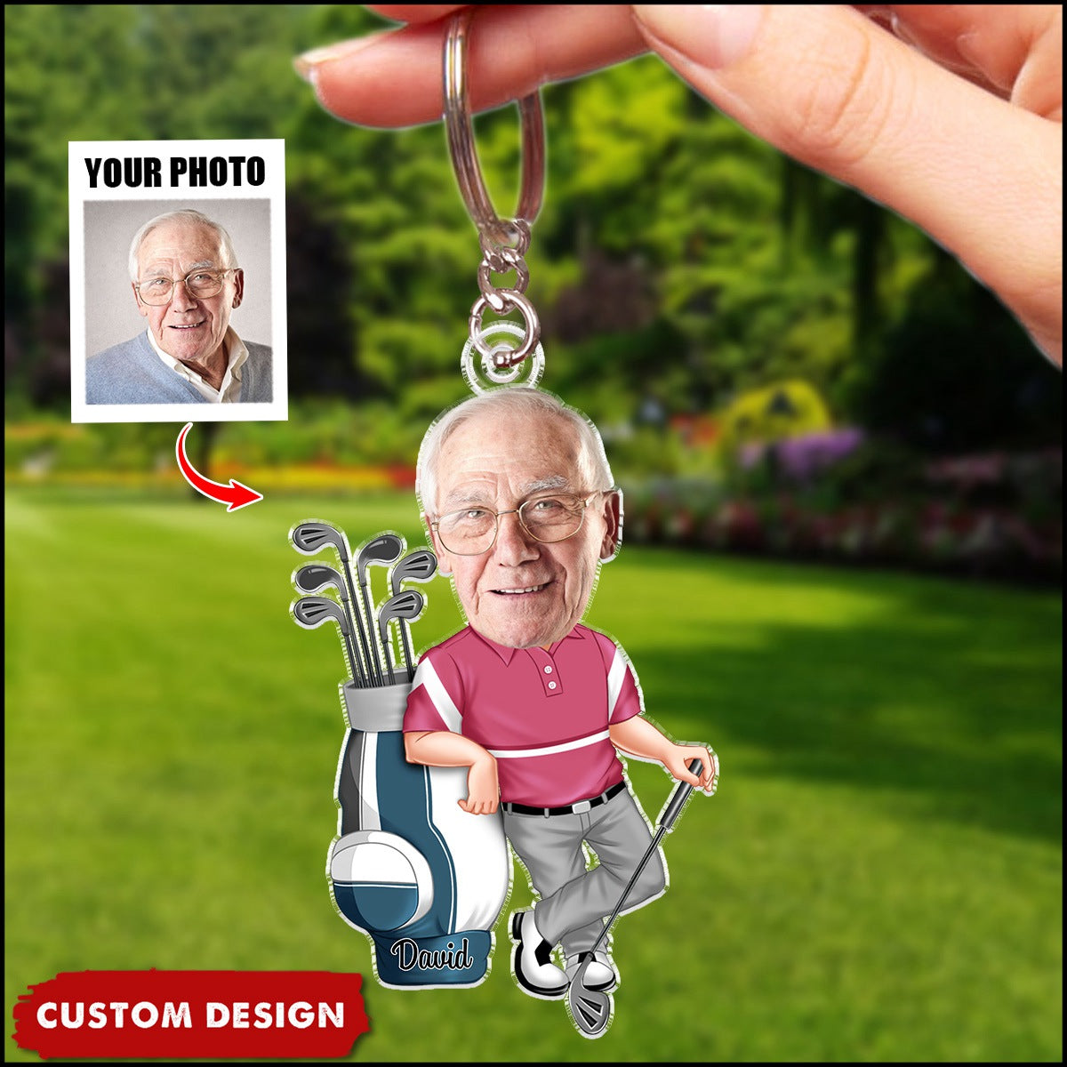 Personalized Golf Man Photo Upload Acrylic Keychain