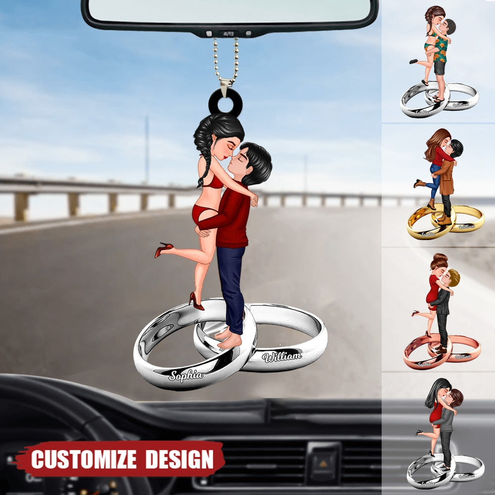 Personalized Doll Couple Kissing Hugging On The Ring Car hanging Ornament - Gift For Couple