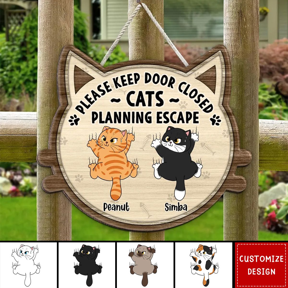 Escaping Cat Sign Funny Cats Planning Escape Personalized Wood Sign - gousvip