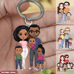 Doll Couple With Kids Personalized Acrylic Keychain - Gift For Family