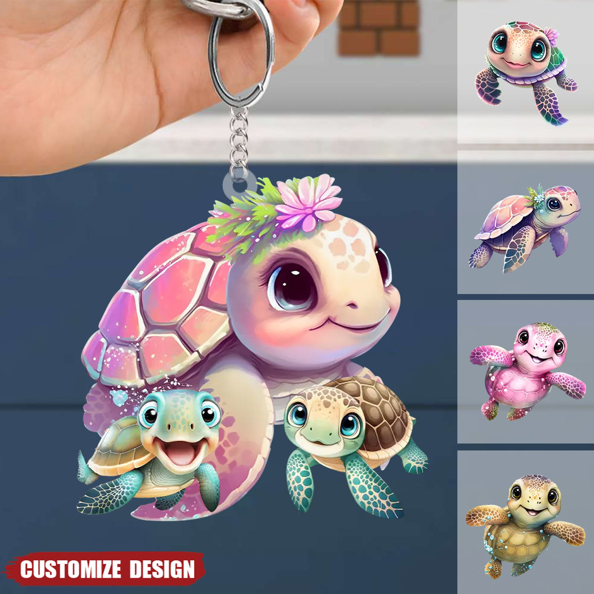 Personalized Turtle Mom/Grandma And Kids Acrylic Keychain